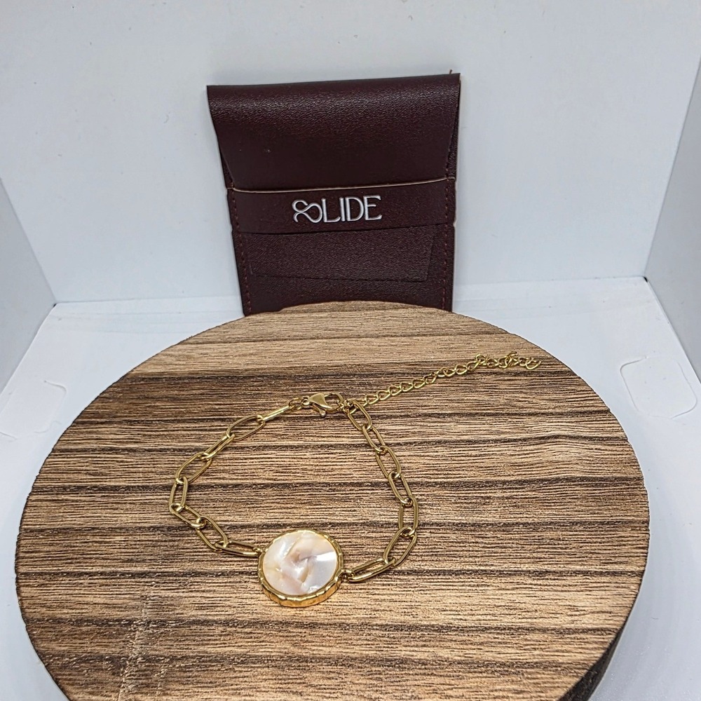Slide Jewels 18K Gold Plated 3 Pc Bracelet Set Pearl Celestial Clover 8.5"